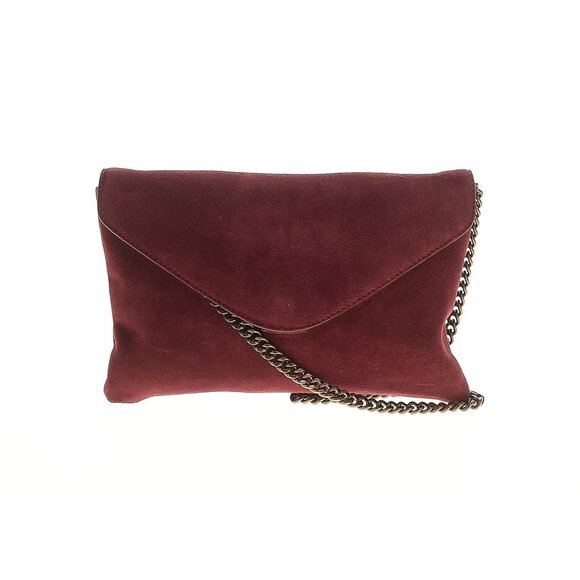 J. Crew Maroon Suede Envelope Clutch Bag Chain Strap - Picture 1 of 10